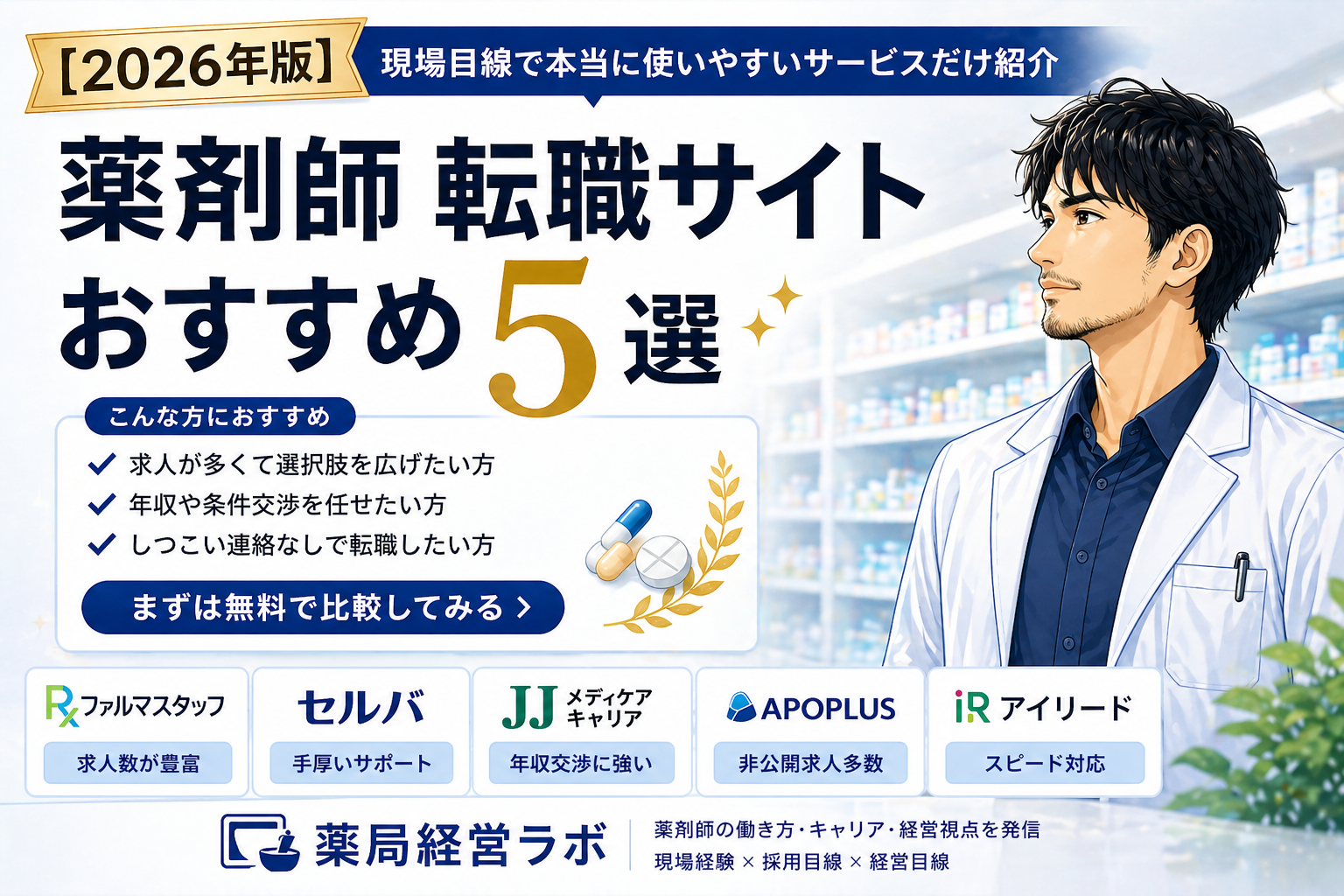 薬剤師 転職サイトおすすめ5選|現場目線で本当に使いやすいサービスだけ紹介【2026年版】